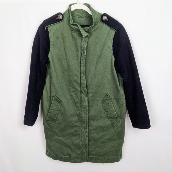 Zara Contrast Sleeve Oversized Cargo Military Coat Jacket Parka Cotton Wool M - Picture 4 of 12